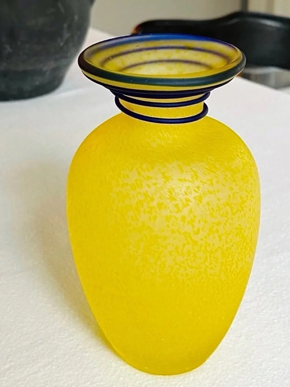 Yellow Frosted Glass Vase with Black Rim - Home Accents
